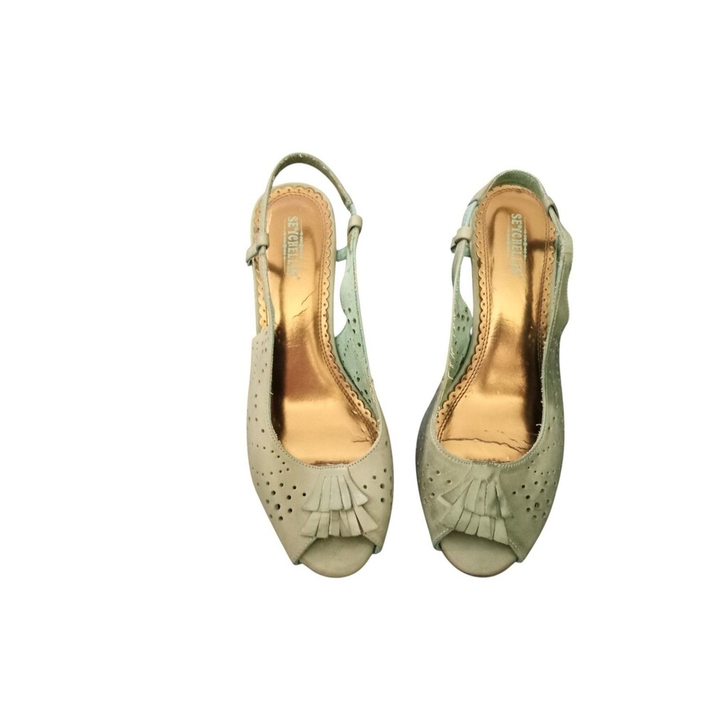 Vintage Seychelles Women's Moss Green Leather Slingback Heels Pumps-Size 7-As/Is